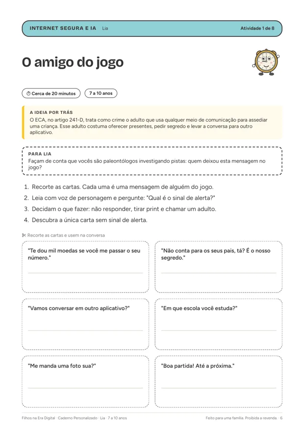 Página de atividade com a caixinha Para a Lia, de um caderno de exemplo